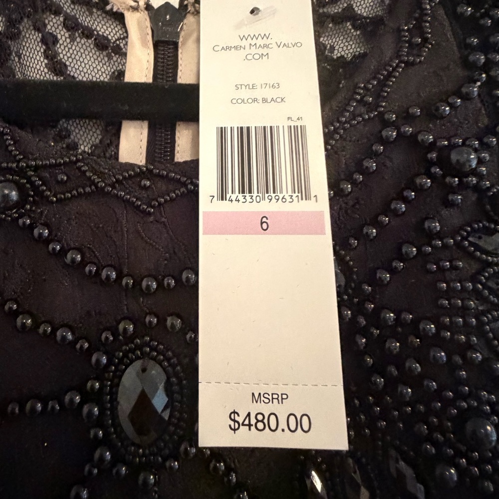 Carmen Marc Valvo Black Beaded Dress